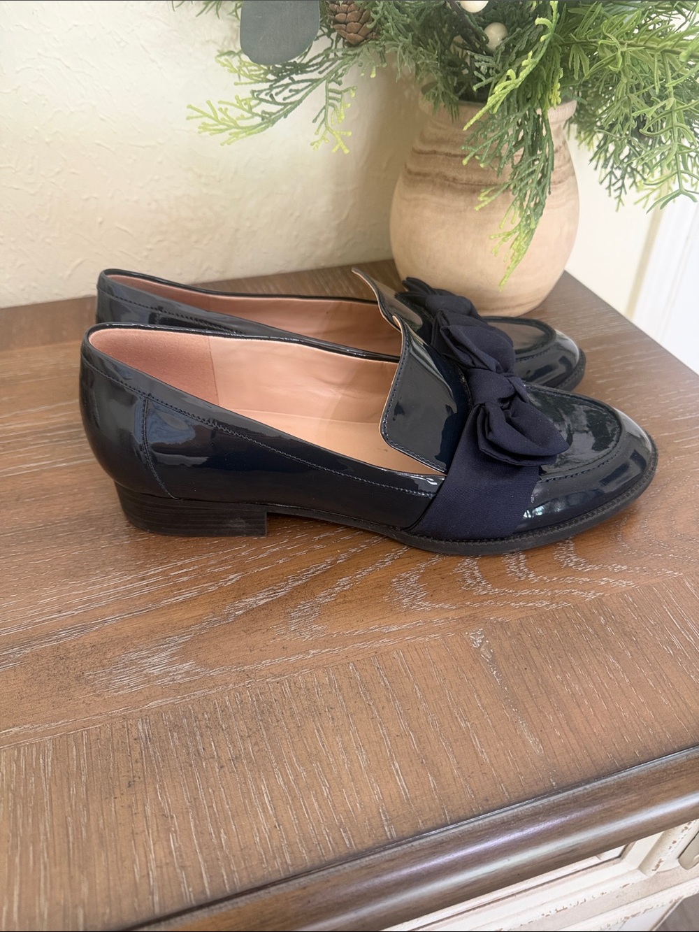 Patent Leather Bow Loafers - Navy - Picture 2 of 3